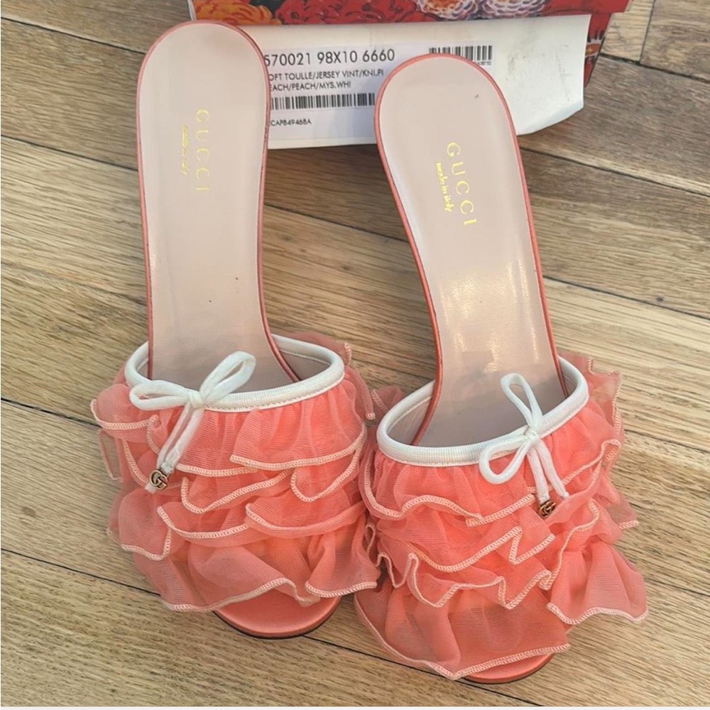 Gucci Women's Coral Ruffle Mules